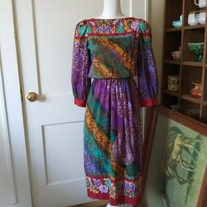 VTG 80's Diane Dickinson Silk Floral Midi Dress